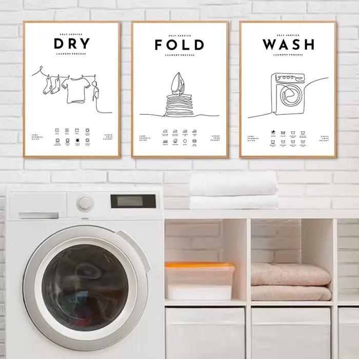 Affiche de guidage des symboles d'entretien du linge imprimés d'art pliables pour salle à laver décoration murale images peinture toile