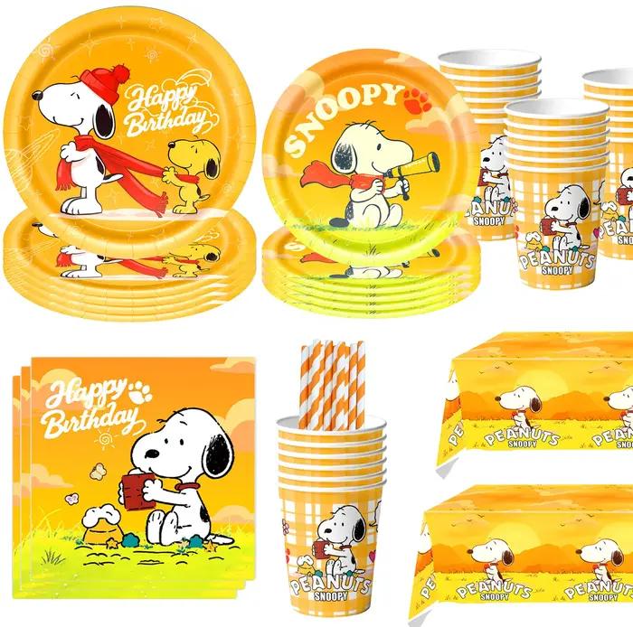 Décoration d'anniversaire Snoopyed en papier pour chien, vaisselle jetable, nappe, assiettes, tasses, serviettes, fournitures de fête pour enfants, occasions spéciales