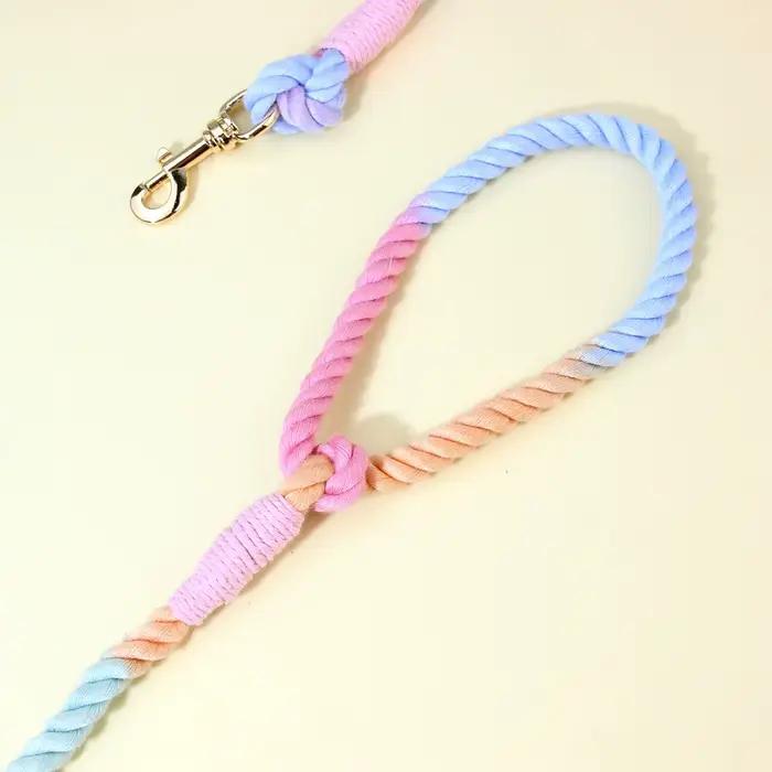 Laisse pour animaux de compagnie en corde de coton tressée à la main, couleur macaron, pour promenades en extérieur, pour petits chiens, chiots et chats, douce et durable