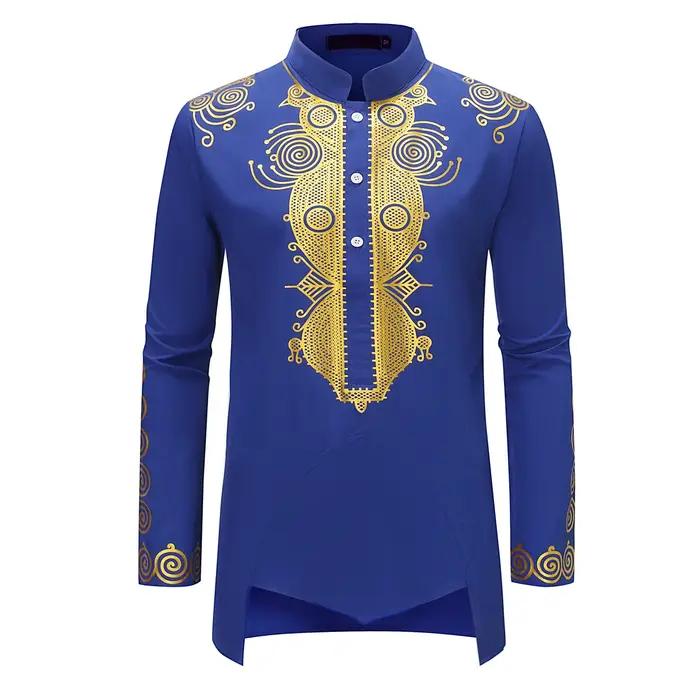 Chemise musulmane indienne à manches longues pour hommes, Kaftan noir, Vêtements de style européen, Dorure, Nouveauté, Y