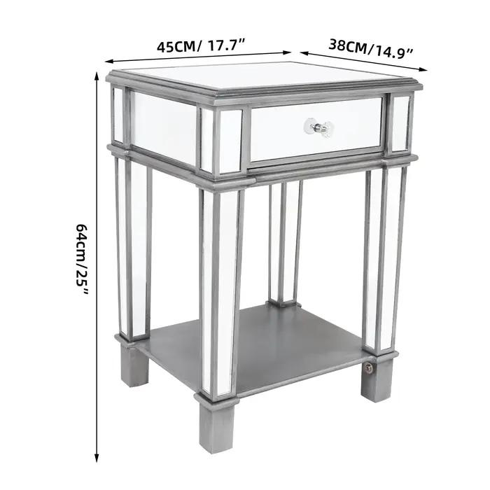 Table d'appoint miroir argentée pour salon chambre, 2 niveaux, côté canapé, armoire de chevet, table