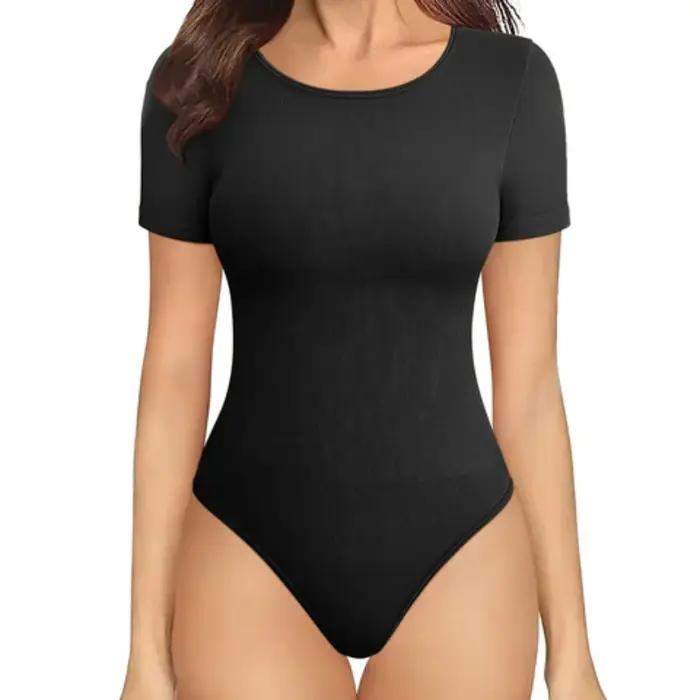 Body de sport pour femmes, combinaison amincissante, col rond, taille serrée, manches courtes, sous-vêtements de contour Sexy, grande taille 1XL-5XL