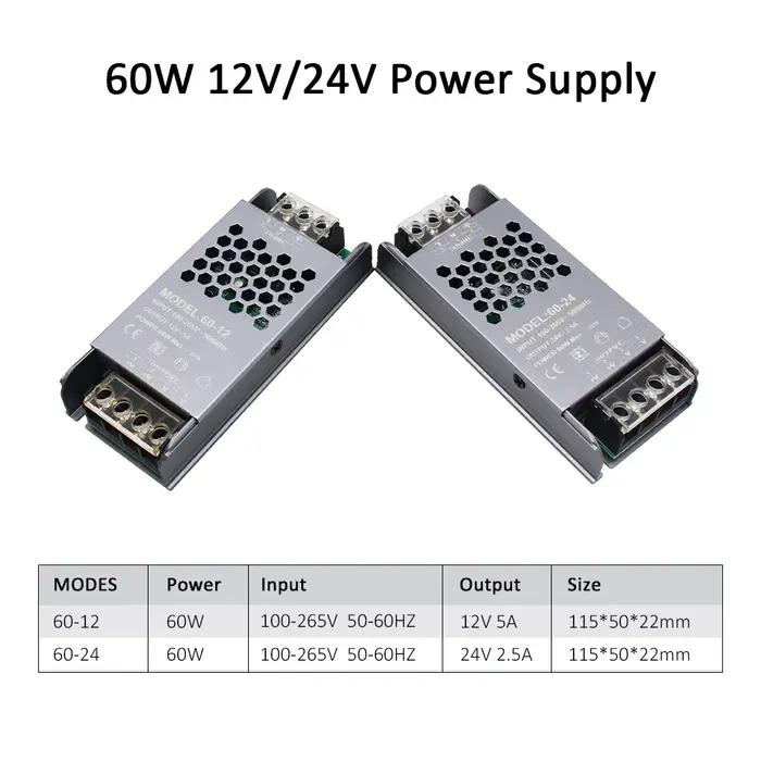 Alimentation électrique DC 24V 12V, transformateur d'éclairage, convertisseur AC 220V 230V 60W 100W