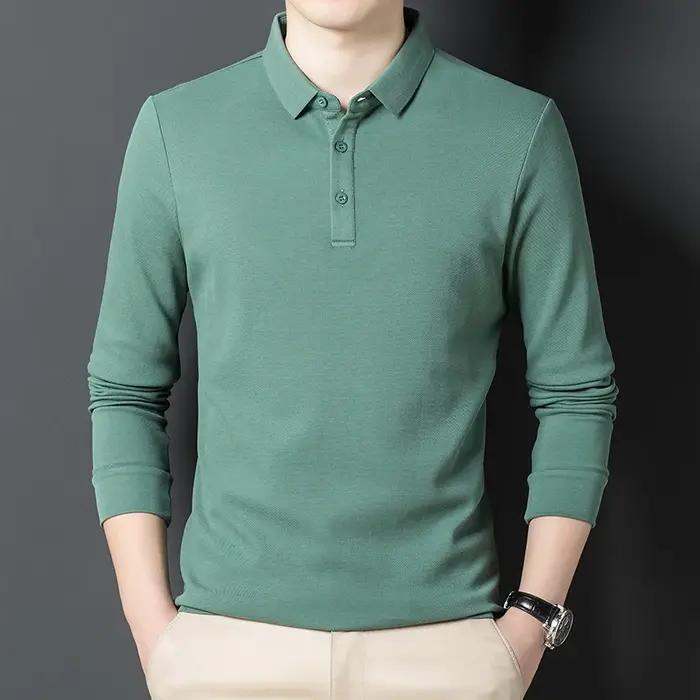 Polo décontracté à manches longues pour homme, 100% coton, avec Logo de marque de luxe, de styliste, couleur unie