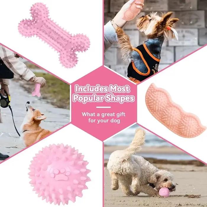 Jouets à mâcher pour chiens en caoutchouc souple rose et autres couleurs pour nettoyer les dents et favoriser le jeu interagissant avec des friandises pour petits et moyens chiens occasions spéciales