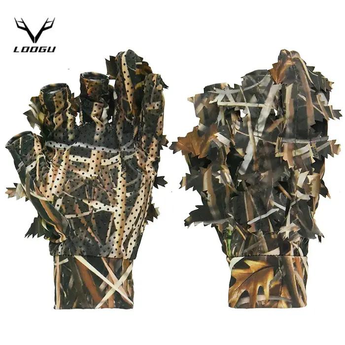 Gants ghillie camouflage 3D feuillu pour chasse jungle et photographie faune - Discrétion totale