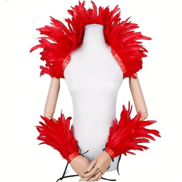 Châle élégant en plumes rouges pour femmes, pour Halloween, Punk, Cosplay, fête Y2K, Style de stylis