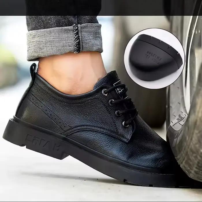 Bottes de sécurité en cuir véritable pour hommes, chaussures indestructibles à bout en acier, chaussures de travail imperméables, anti-perforation, anti-brûlure