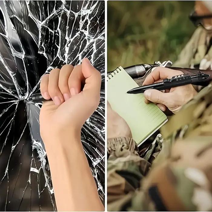 Stylo de survie tactique multifonctionnel EDC noir en acier tungstène pour la défense personnelle en extérieur