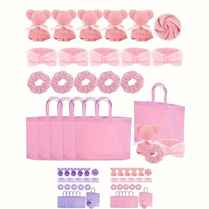 Coffret cadeau 20 Spa - 5 grands sacs en polyester, 5 bandeaux, 5 anneaux pour cheveux, 5 tissus en