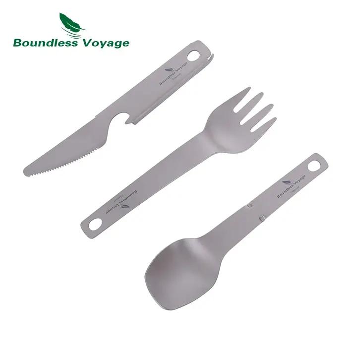 Ensemble de vaisselle en titane Voyage sans limites, couteau utilitaire d'extérieur, fourchette cuil