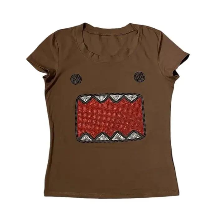 Haut Y2K rétro pour filles junior en polyester et élasthanne avec dessin animé motif pour printemps été