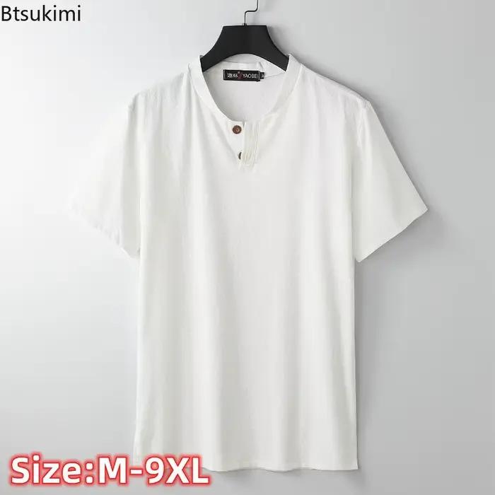 T-shirts en coton et lin à manches courtes pour hommes