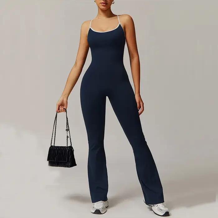 Femmes mince combinaison de gymnastique v-back décontracté Fitness barboteuses femme sport entraînem