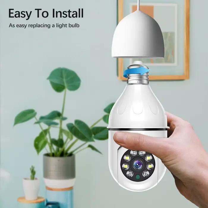 Caméra ampoule WiFi 360° vision nocturne couleur - Surveillance sécurité intérieure sans fil E27