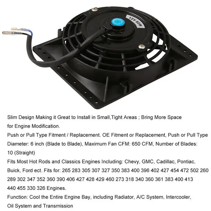 Ventilateurs de refroidissement de radiateur mince 650CFM de 6 pouces, ventilateur électrique univer