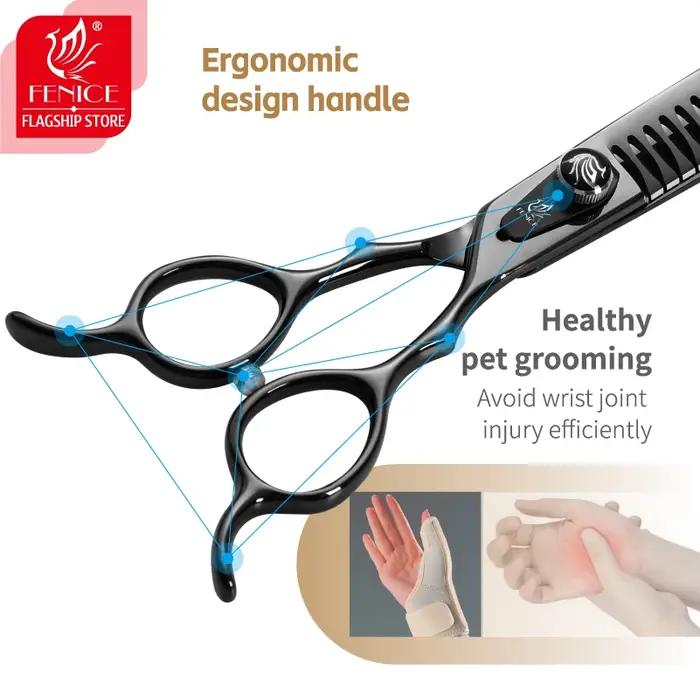 Fenice JP440C acier professionnel noir canin ciseaux de coiffure droit plus mince courbé Chunker toilettage pour
