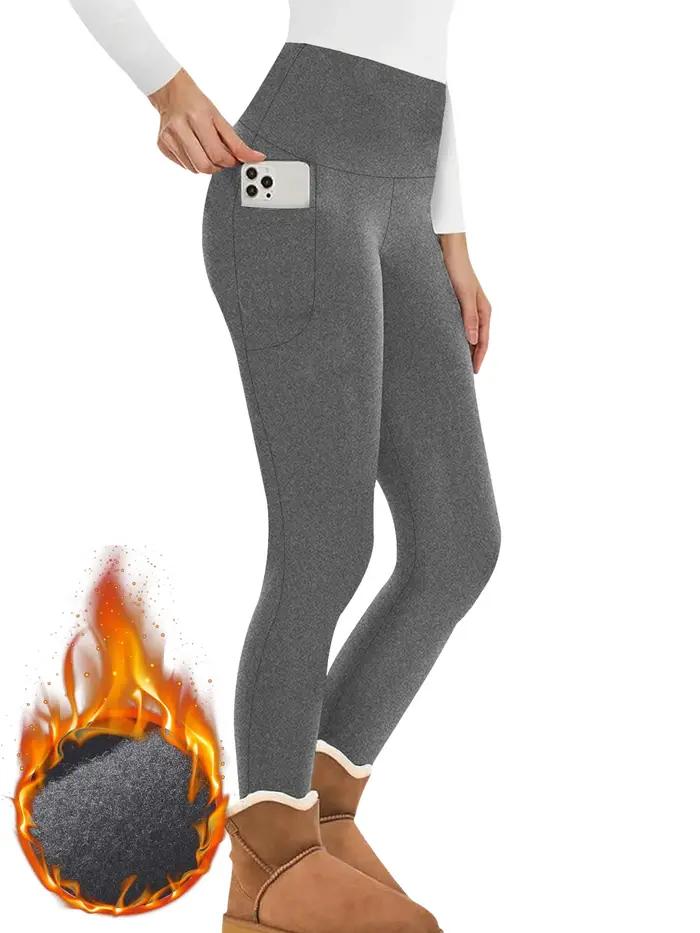 Leggings thermiques d'hiver pour femmes avec poches – Collants chauds épais taille haute doublés en polaire pour le cont