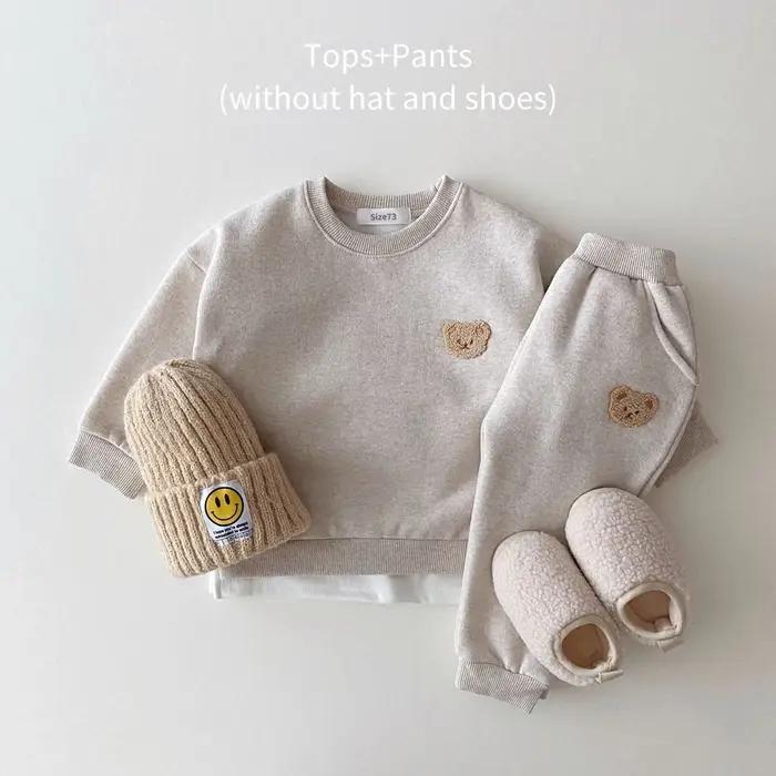 Ensemble de pull en polaire avec broderie d'ours pour fille de 1 à 5 ans