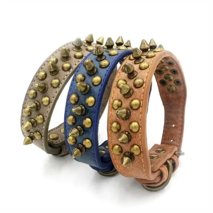 Collier rétro en cuir pour chiens bouledogue français Pitbull avec rivets dorés pour petites et grandes races chiens occasions spéciales
