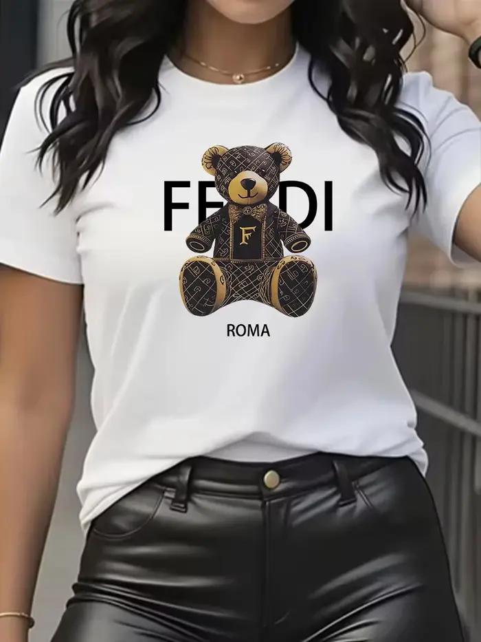 T-shirt graphique d'été à manches courtes et col rond, doux et confortable, pour femme, bleu clair,