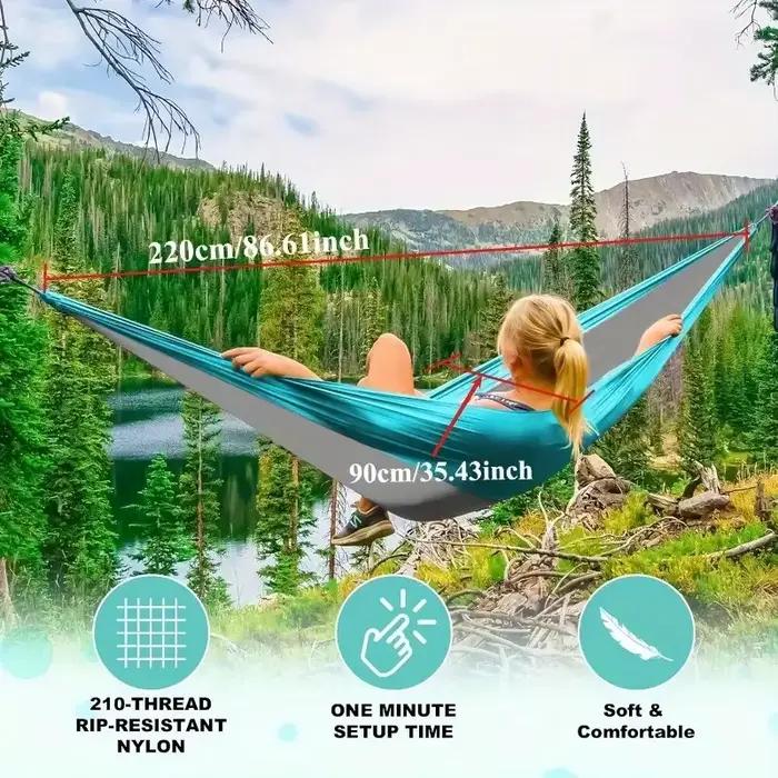 Hamac de Camping, accessoires de Camping, équipement pour l'extérieur et l'intérieur avec sangles d'arbre, hamacs légers en Nylon pour le tourisme et la randonnée