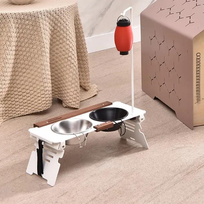 Support de bol pliable pour animaux de compagnie avec poteau de lampe pour chiens et chats