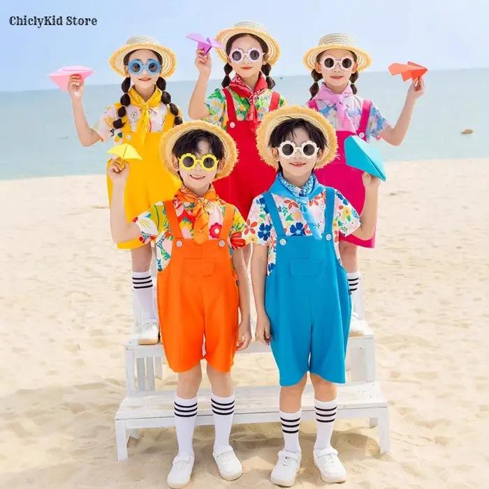 Hip Hop enfants chemise colorée salopette bretelles Shorts filles salopette enfants été combinaison