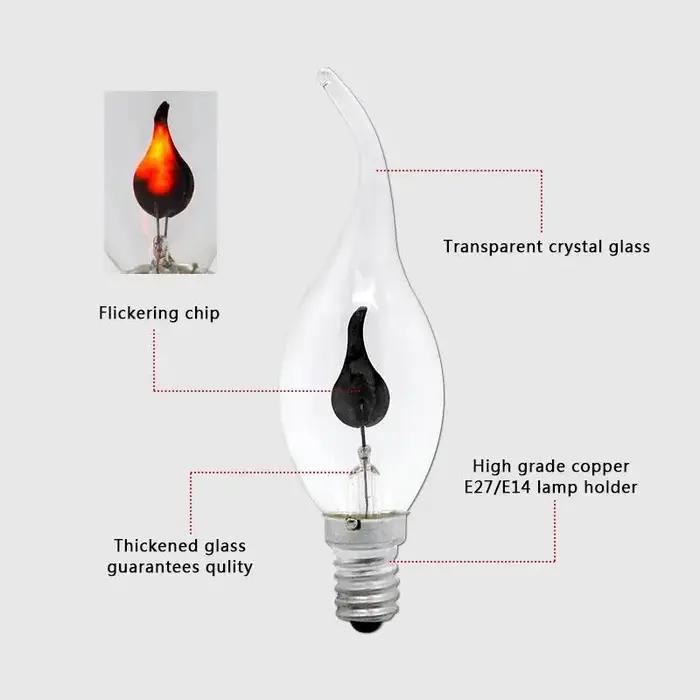 Vintage Edison E14 E27 Led ampoule bougie effet de flamme ampoule 3W AC220V maison pour décor éclair