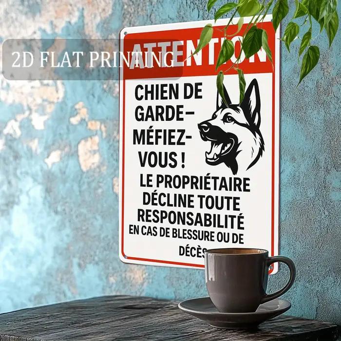 Plaque de sécurité bilingue humoristique en aluminium vintage pour intérieur ou extérieur-decoration-de-garde-chien-maison-bureau-rustique