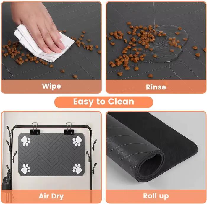 Tapis d'alimentation pour chiens et chats absorbant rapide avec support en caoutchouc imperméable pour bol de nourriture et d'eau occasions spéciales pour animaux de compagnie
