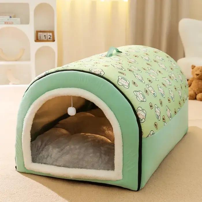 Grand chenil pour chien en coton 100% - Lit de sommeil confortable et protégé - Maison de chien hivernale amovible et lavable - Tailles S, M, L, XL, XXL - Couleurs blanc, noir, vert - Occasions spéciales et quotidienne
