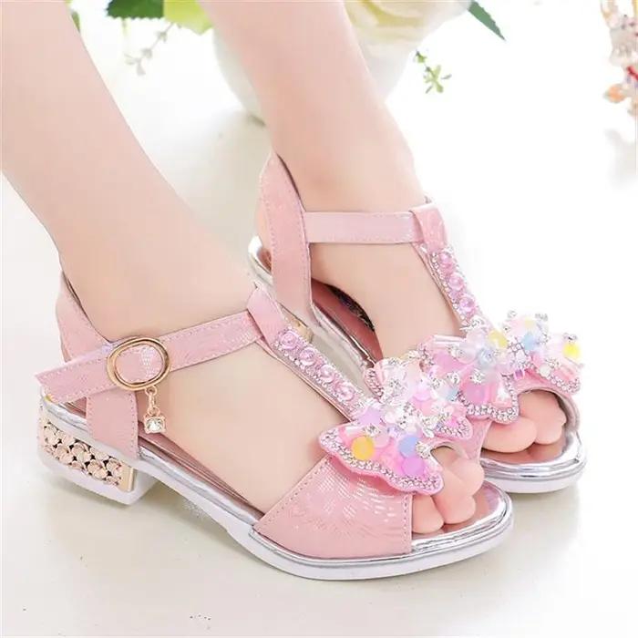 Sandales à talons plats pour filles, printemps et été, robe de princesse avec nœud, chaussures à la