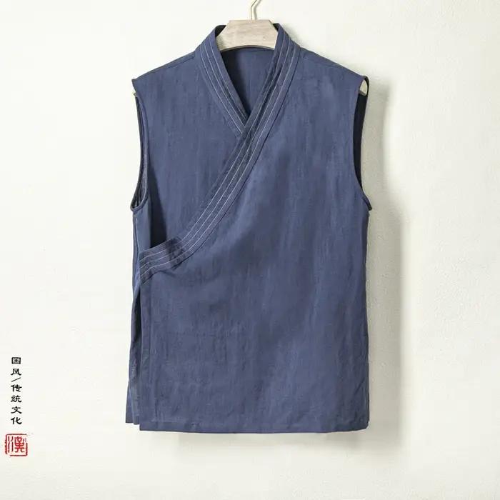 Vêtements traditionnels chinois d'été pour hommes, Hanfu GlaMen, FibTop en lin et coton, Kimono imbibé Tang, Cardigan pour hommes, Haut fendu, 2023