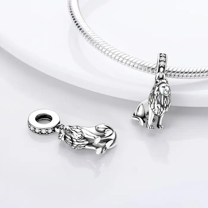 Breloque lion en argent 925 pour femme, compatible avec bracelet original, pendentif DIY, bijoux fins