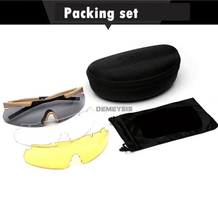 Lunettes tactiques de tir avec 3 verres interchangeables pour hommes, idéales pour le sport en extérieur, la randonnée et la moto