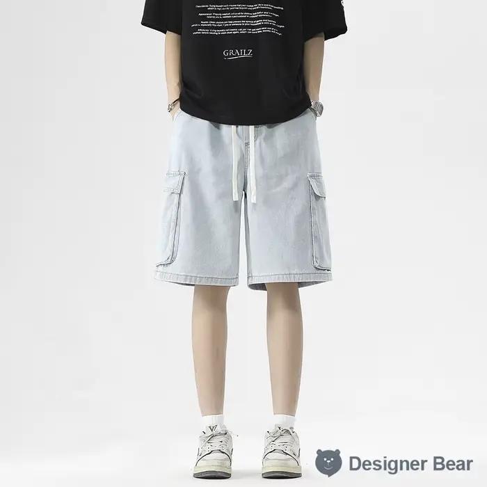Shorts en jean décontractés pour homme, coupe droite, taille élastique, délavés, style cargo, mi-lon