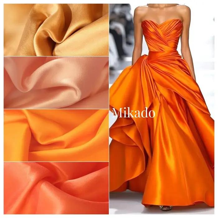 Haute qualité luxe Mikado jaune orange champagne sergé satin robe de mariée et robe de soirée ensemb
