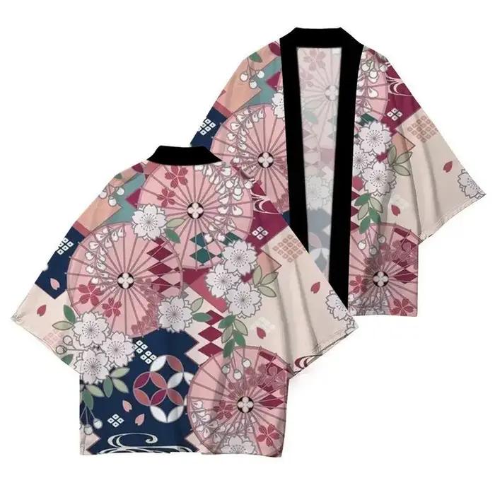 Kimono Japonais Décontracté Imprimé Fleuri Haute Qualité Polyesters Pour Hommes Femmes Occasions Spéciales Plage Détente
