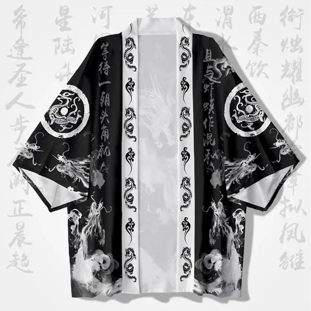 Chemise homme kimono traditionnel japonais imprimé dragon à l'encre coupe ample et confortable été décontracté