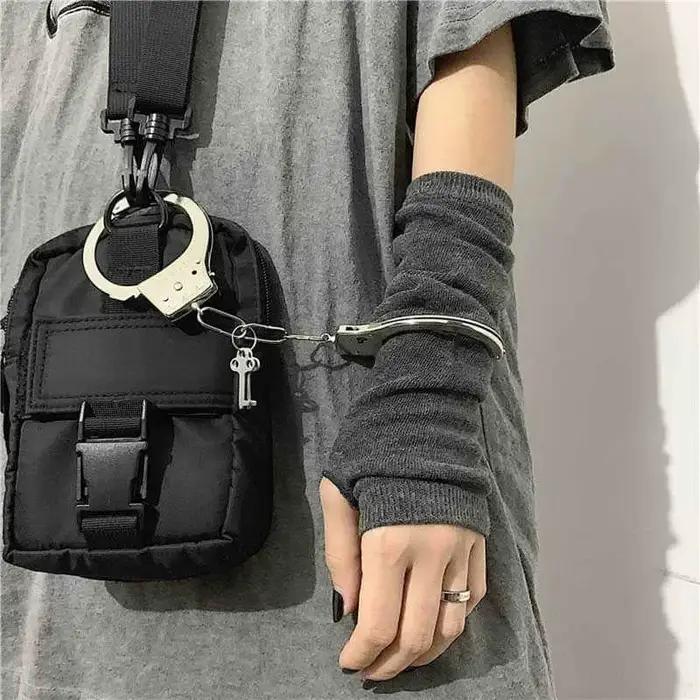 Y2K gothique Lolita gants bras couverture Harajuku chauffe-bras noir gris rayé sans doigts Punk long