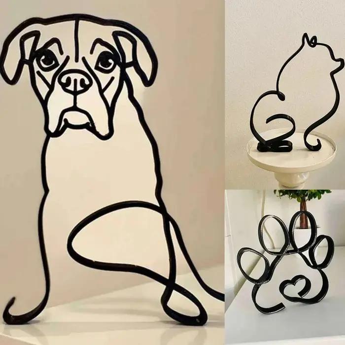 Sculpture d'art de chien en métal, décoration murale abstraite, art minimaliste pour bureau ou maison, figurine en fer, mignon Mi, occasion spéciale