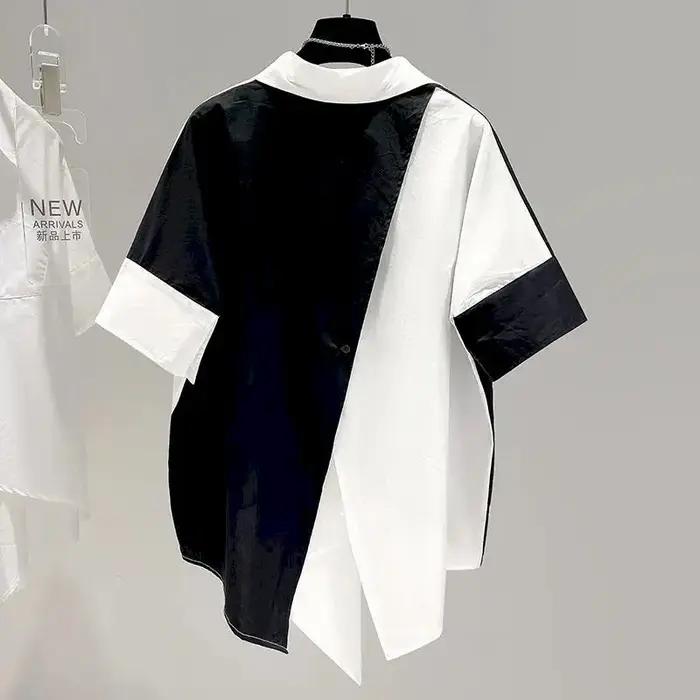 Chemise Patchwork à Manches Courtes pour Femme, Design Irrégulier, Chic, à la Mode, Tendance d'Été,