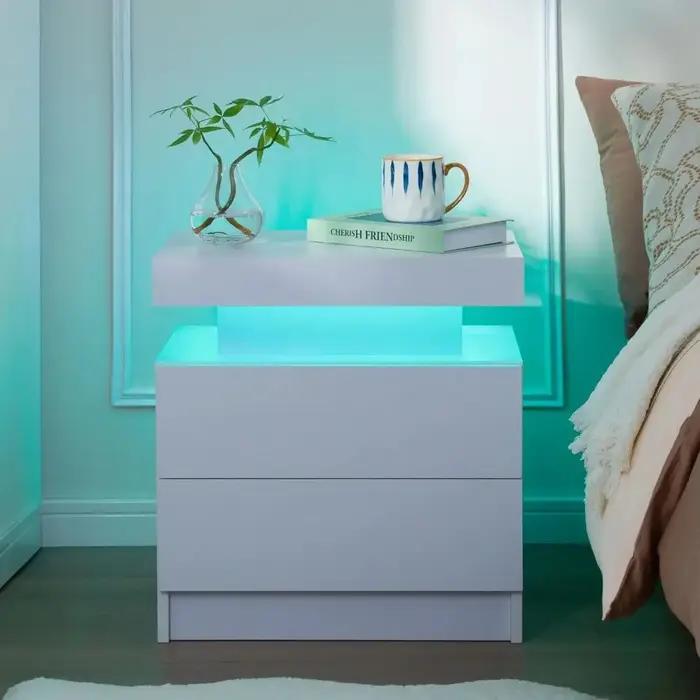Ensemble de 2 tables de chevet LED avec 2 tiroirs, ensemble de 2 tables de chevet avec lumière LED,