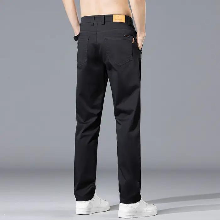 Pantalon décontracté pour homme, collection Printemps-Été, 97% coton, coupe droite, couleur unie, pour affaires et loisirs, long, kaki, gris, bleu