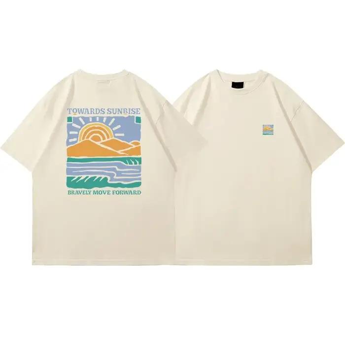 T-shirt unisexe en coton à manches courtes et col rond, imprimé motif rétro américain, coupe décontr