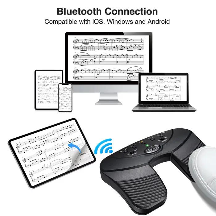 Pédale de Retournement de Page Bluetooth LEKATO pour Musiciens Professionnels et Amateurs Occasions Spéciales Lecteur de Partitions Gestion de Bibliothèque de Musique