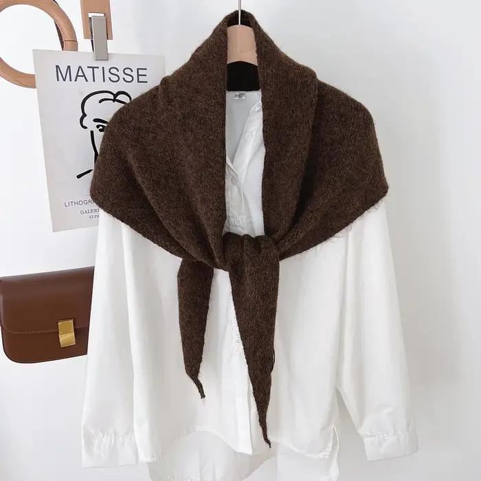 Laine hiver écharpe pour femmes chaud triangle tricot foulards Hijab solide dame châle enveloppement