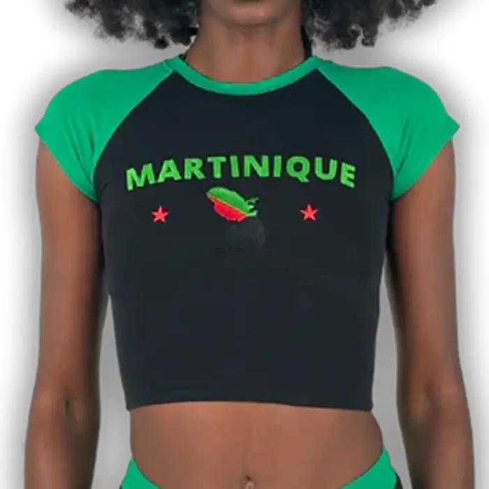 T-shirt à manches courtes et col ras du cou pour femme, vêtement de sport décontracté, haut court, b