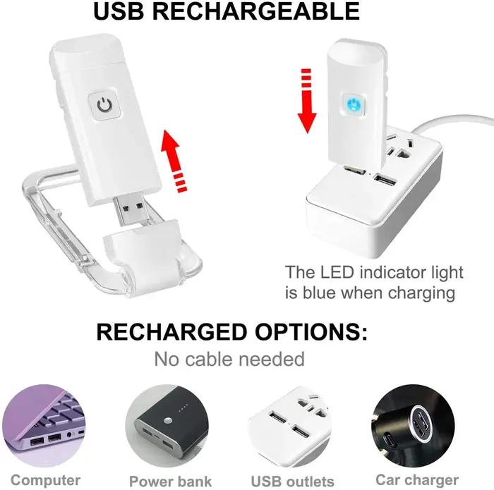 USB Rechargeable livre lampe de lecture luminosité réglable LED pince sur livre lumière soins des ye